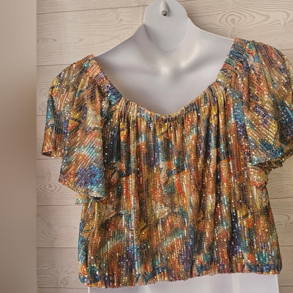 Ashley Stewart- Women's Multicolor Sequin Women's Top 18-20 Plus Size - Picture 2 of 6